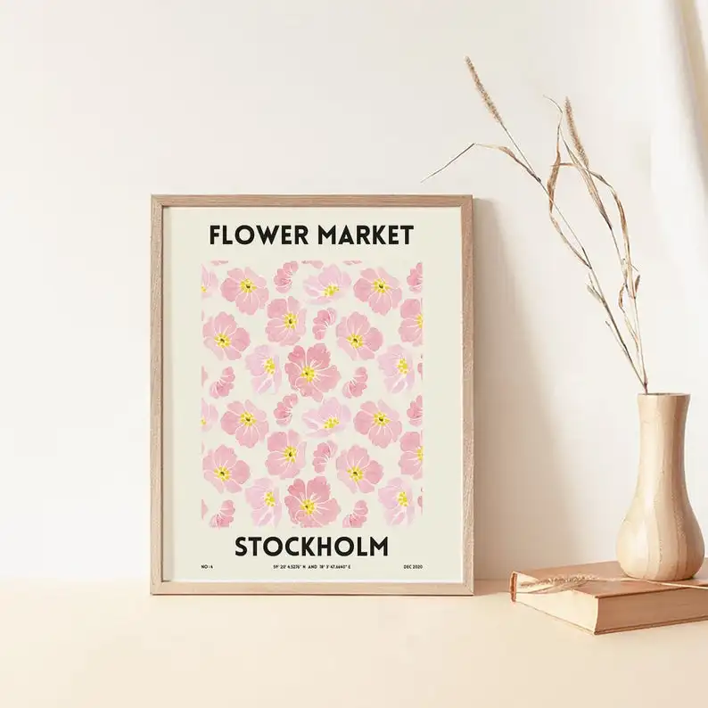 Flower Market – Stockholm , Pink – Beige Pastel Watercolor Flower Print, Abstract Flower Art