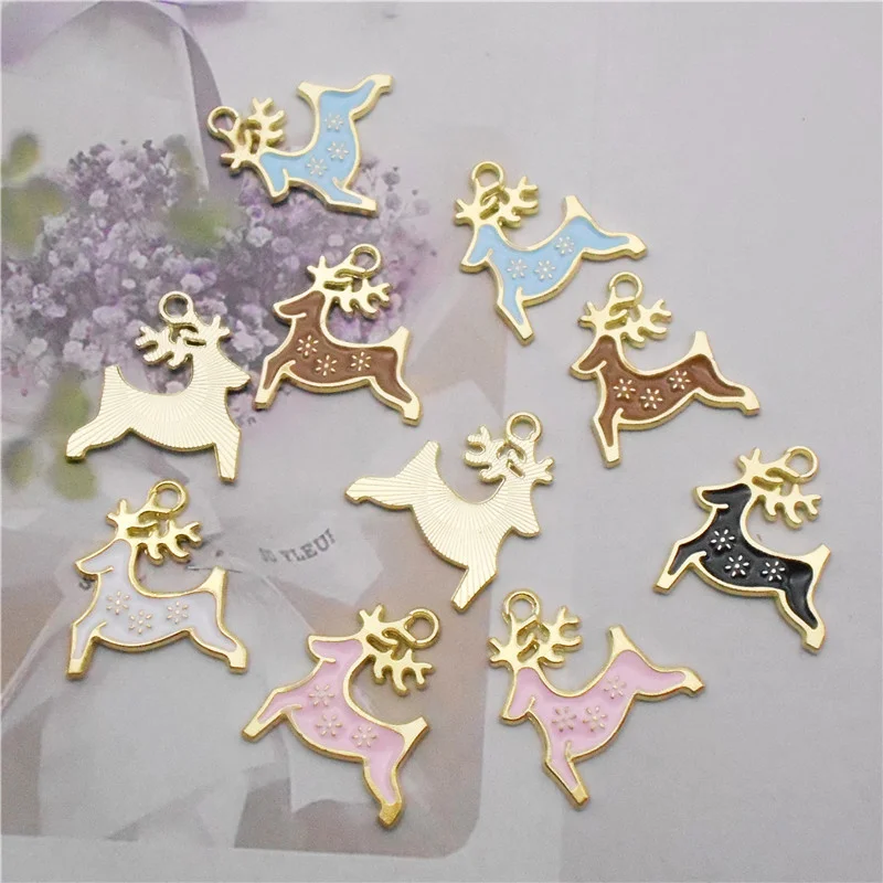 20PCS Cute Enamel Deer Charms Mixed Colors Alloy Christmas Elk Necklace Pendant Bracelet DIY Earrings Jewelry Accessory 18*20mm