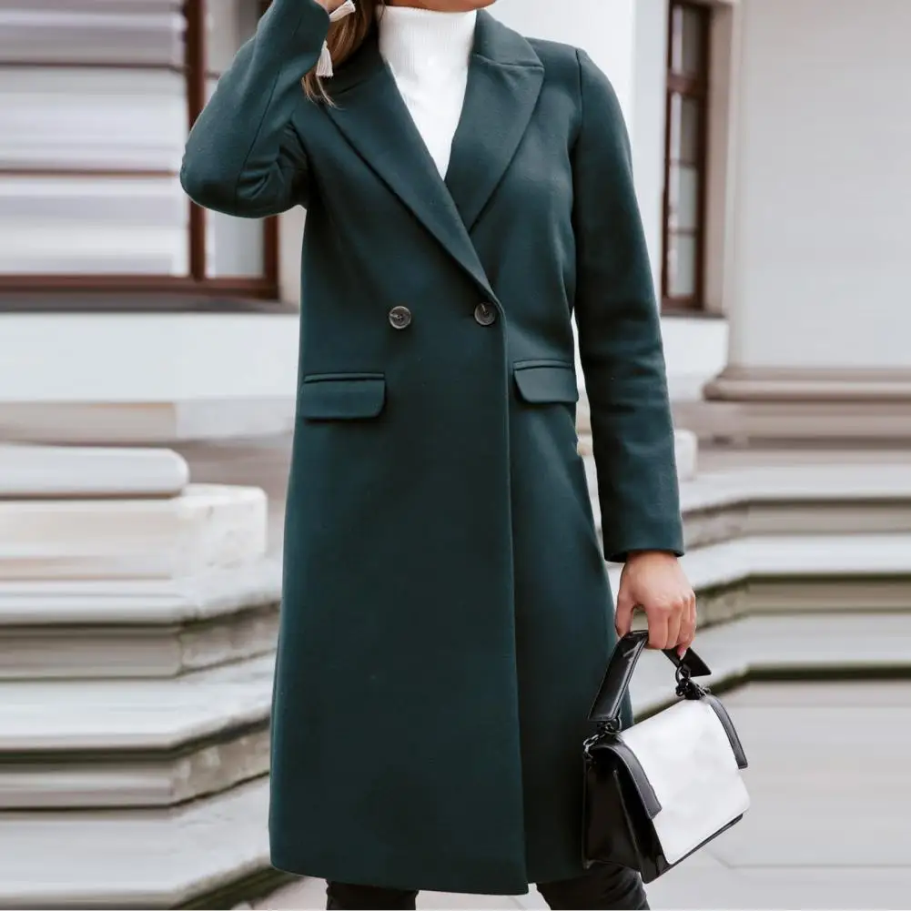 Temperament  Elegant Women Suit Collar Elegant Long Blazer Cardigan Coat Button Placket   for Going Out