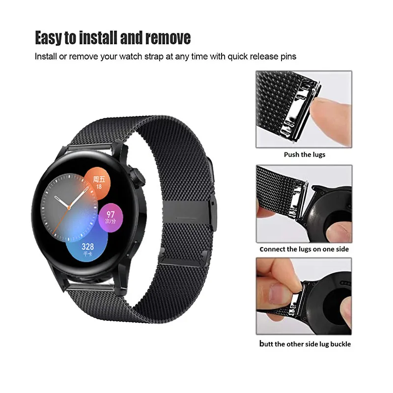 Watch Band For Huawei Watch GT3 42mm/46mm/4 41mm Strap For Huawei Watch 3 GT2 GT3 Pro Metal Bracelets Stainless Steel Wristband