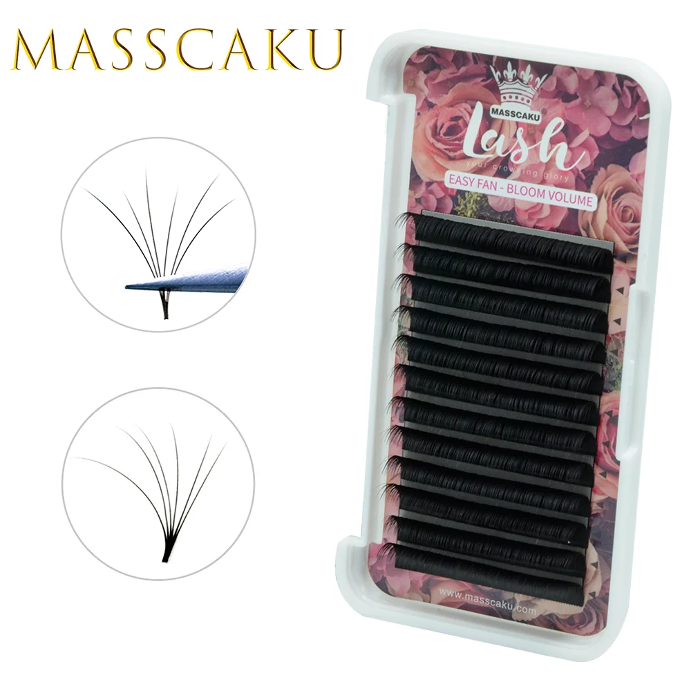 10cases/lot MASSCAKU 100% handmade fluffy silk mink lash 8-20mm & mix self-making fans volume soft lashes eyelash for makeup