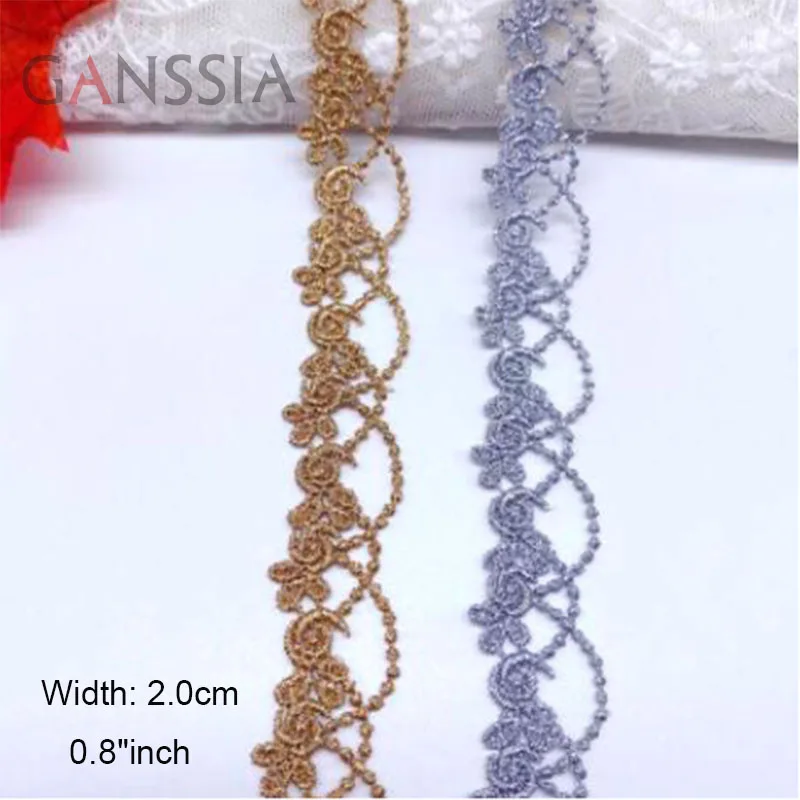 1 Yard Width:2cm Gold/Silver Line Rose Embroidered Laces Bead Chain Trimming Lace for DIY Sewing Decoration Supplies(KK-629)