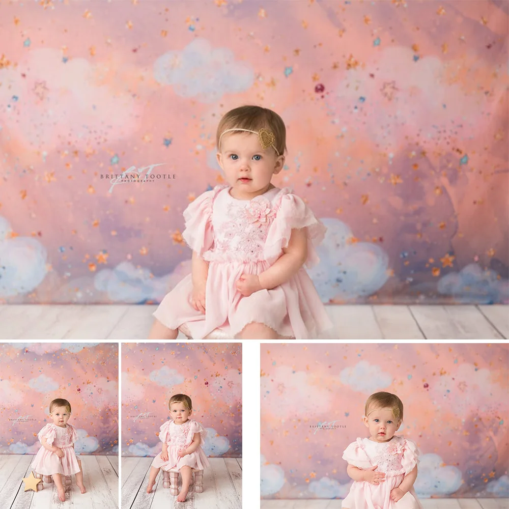 Rainbow Newborn Twinkle Little Star Birthday Art Photography Bckdrop Sweet Children Portrait Background Painting Cloud Photocall