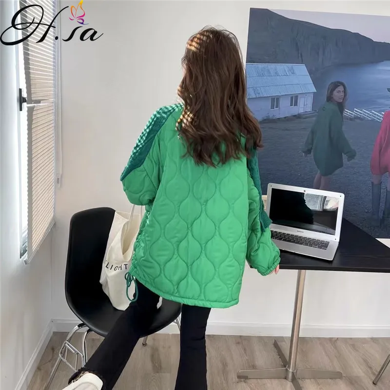 Hsa Fall Winter Sweater Coat 2021 Korean Style Green Jumpers Half Turtleneck Pullover Quilted Stitching Twist Knitted Top