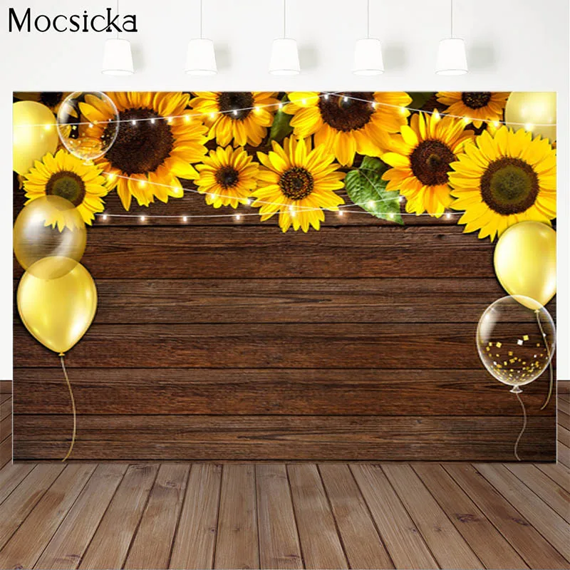 Baby Shower Background Wood Plank Sunflower Background Decoration Style Child Portrait Photo Background Photography Studio