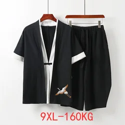 Men's Clothing Large Size Tracksuit 8XL 9XL Linen Short T-shirt Summer Suit Plus Size Clothing Track Suit 5XL Cotton Husband Set