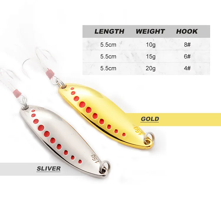 NOEBY 10g 15g 20g Eisfischköder Metall Spinner Löffel Harter Köder mit Drillingshaken für Forelle Hecht Spinner für Winterfischköder – Detail 2