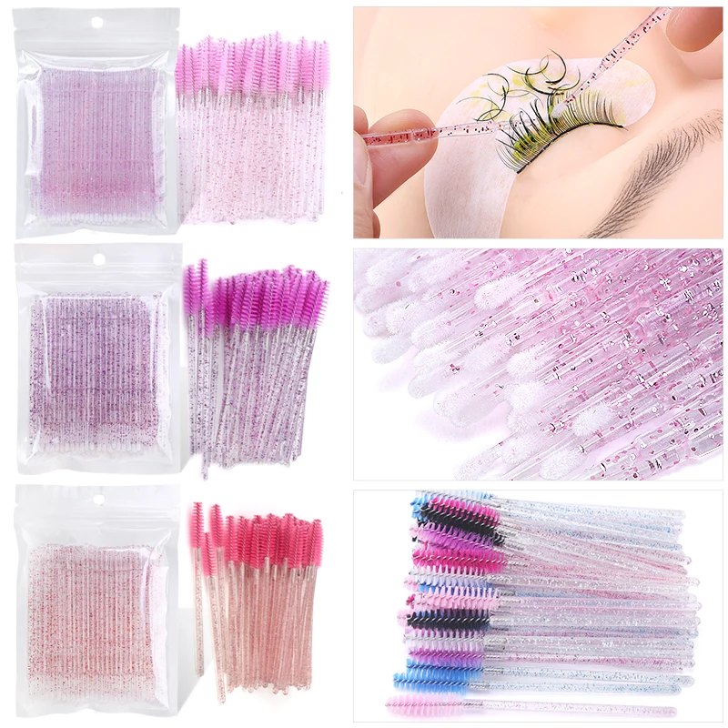 100pcs Eyelash Brushes Eyebrow Tools Crystal Microbrush For Eyelashes Mascara Wands Disposable Applicators Cosmetics Makeup Set