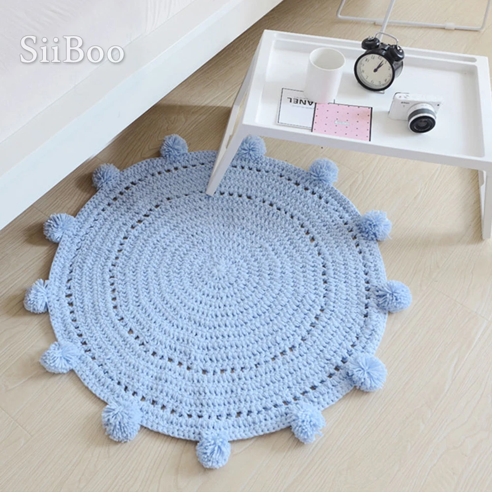 

Pink grey blue white solid knitted fake cashmere round carpets for home living room children's rugs balls tapis chamb SP4332