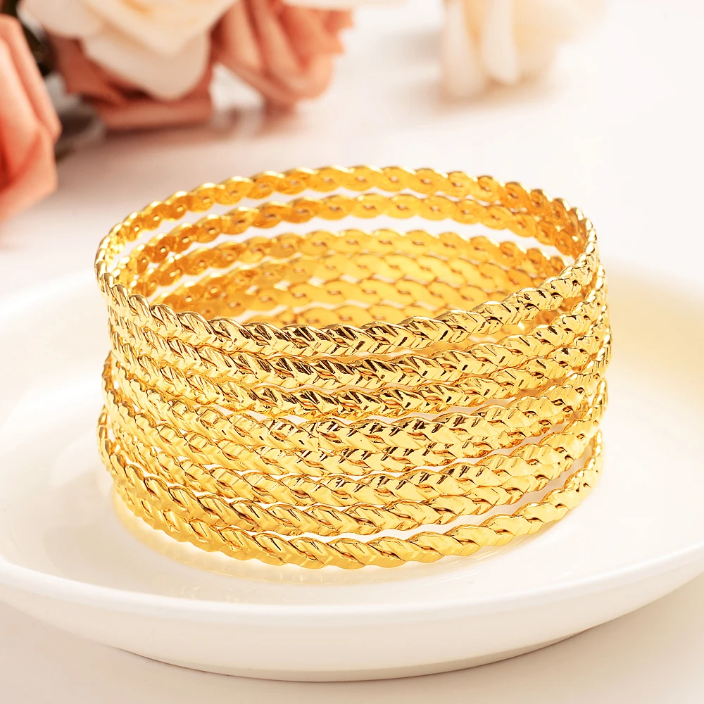 4pcs Luxury 24k Gold Color Ethiopian Jewelry Bangles For Women Dubai Ramadan Bangles&Bracelet African/Arab Weeding jewelry Gift