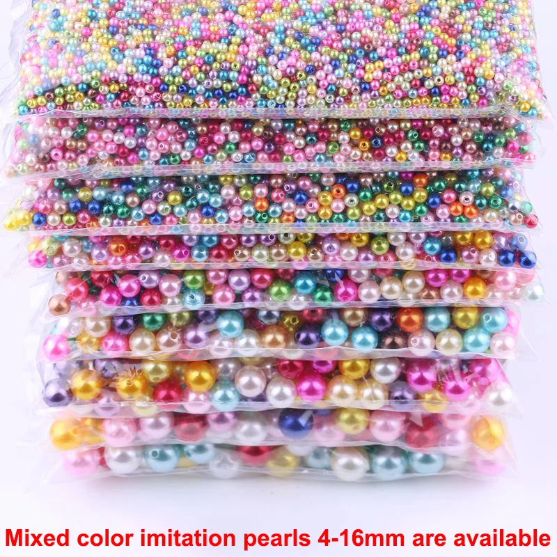 10-1000Pcs Imitation Pearls Beads Loose Spacer Beads 4/6/8/10/12/14/16mm Beige White Round Pearls Beads For Craft Jewelry Making