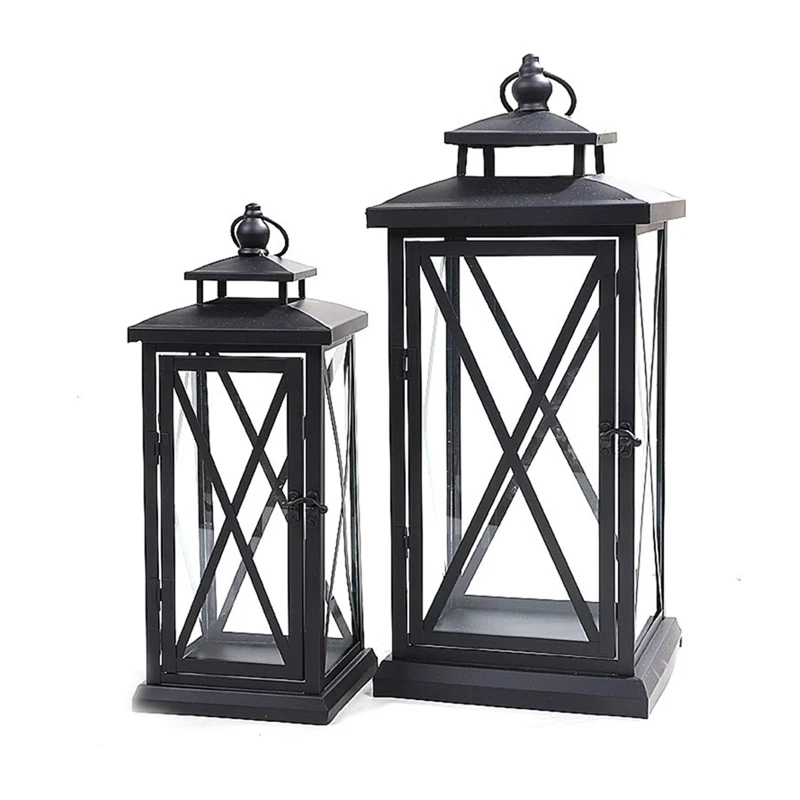 Large Glass Candle Holders Wedding Decorations Garden Black European Lamp Retro Iron Candle Holder Centerpieces Metal Lantern