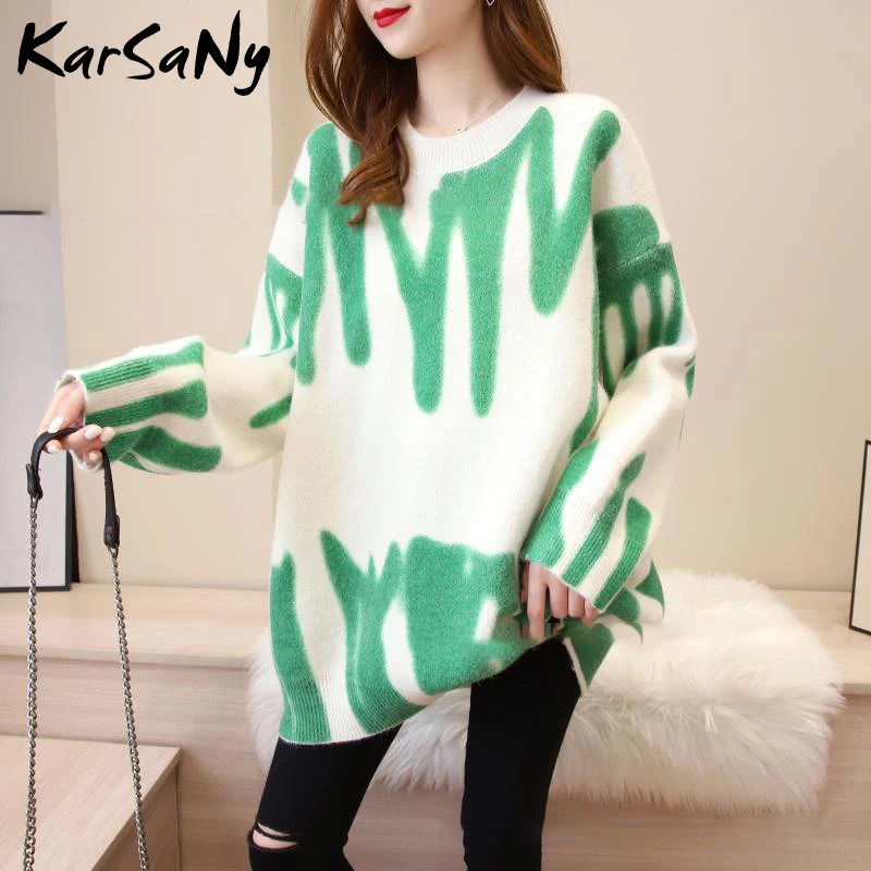 Women Sweater Oversize White Jumper Winter Clothes Women Knitted Pullovers Autumn Oversized Striped Sweaters Women\'s Jumper 2021