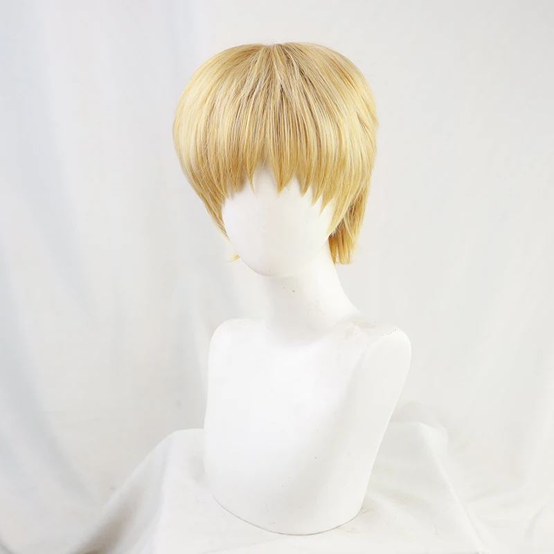 Armin Arlert Short Silky Straight Boy\'s Shaggy Layered Golden Mixed Synthetic Hair Men Cosplay Wig+ Wig Cap