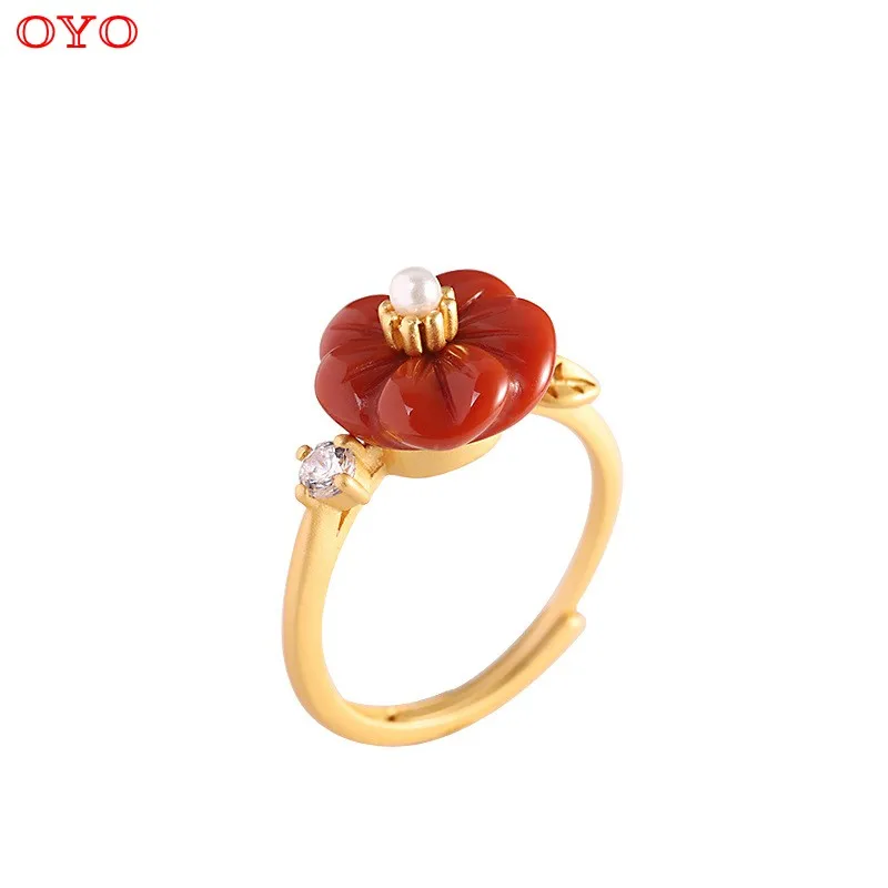 100% s925chun silver southern red agate plum ring fashion retro women's ring