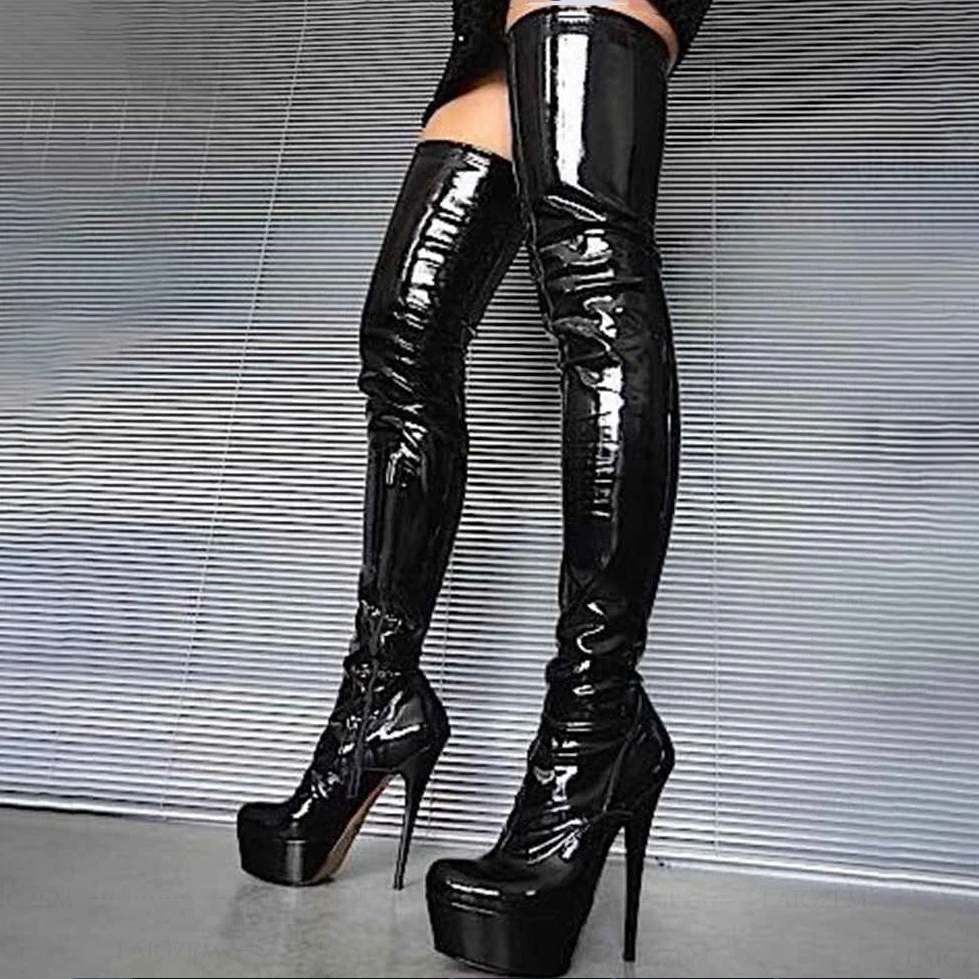 

BERZIMER Women Crotch Boots Platform Stiletto High Heels Thigh High Zapatos Botas Cosplay Unisex Shoes Woman Size 41 43 45 47 52