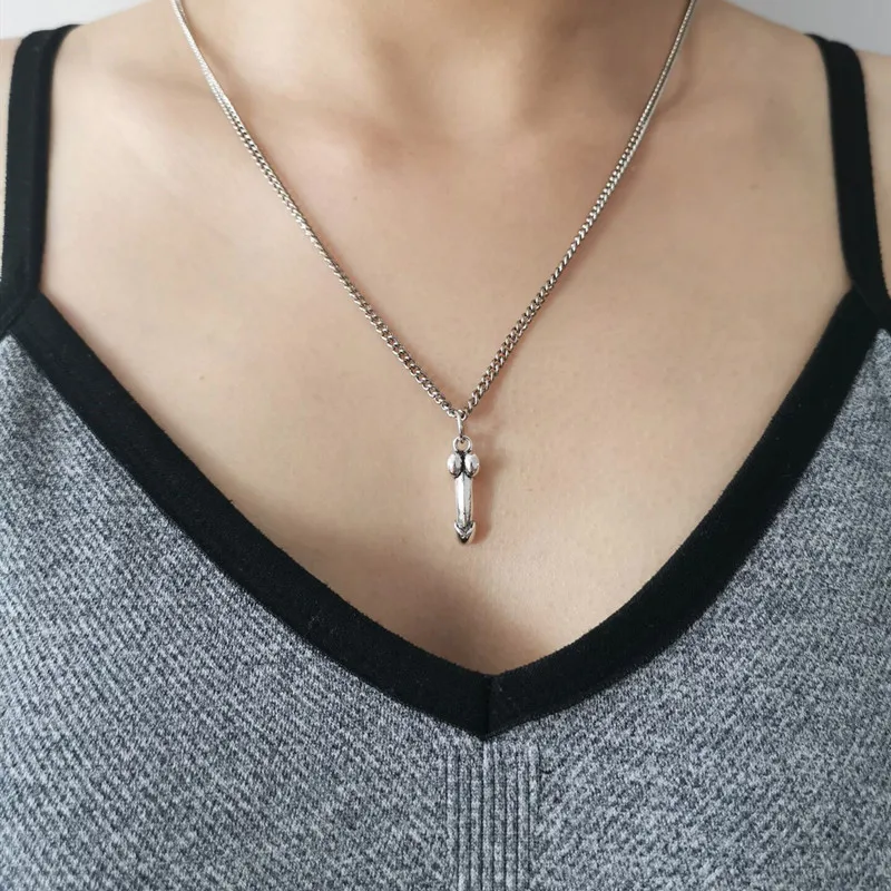 Original Small Male Exquisite Genital Pendant Necklace Retro Silver Fashion Couple Penis Necklace Jewelry Amulet