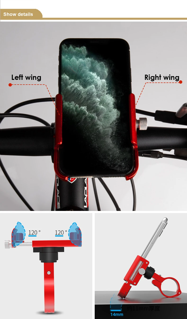 HSSEE Fahrrad-Telefonhalterung, CNC-Aluminiumlegierung 360° ° Rotierender MTB-Telefonhalter Fahrrad Moto Unterstützung Telephong Fahrradzubehör – Detail 2