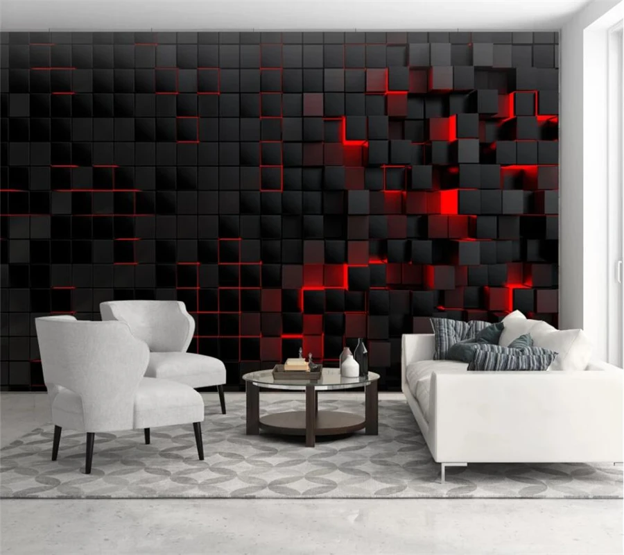 Custom wallpaper papel de parede square black red gradient 3d Обои background wall living room bedroom hotel decoration фотообои