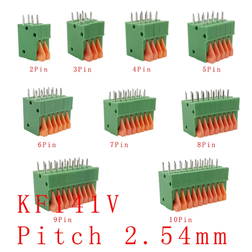 10Pcs Pitch 2.54mm KF141R KF141V PCB Terminal Block Connector Right Angle /Straight Terminals 2P/3P/4P/5P/6P/7P/8P/9P/10 Pin