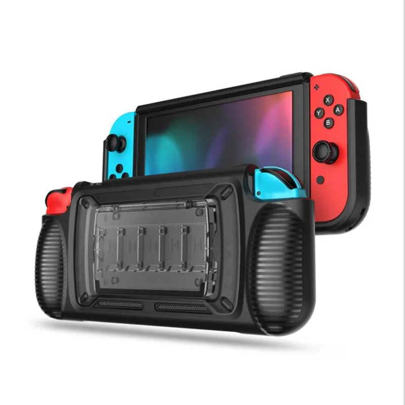 Étui de protection pour Nintendo Switch Grip Shell avec 7 emplacements de rangement, support réglable multi-angle, couvercle de poignée, absorption