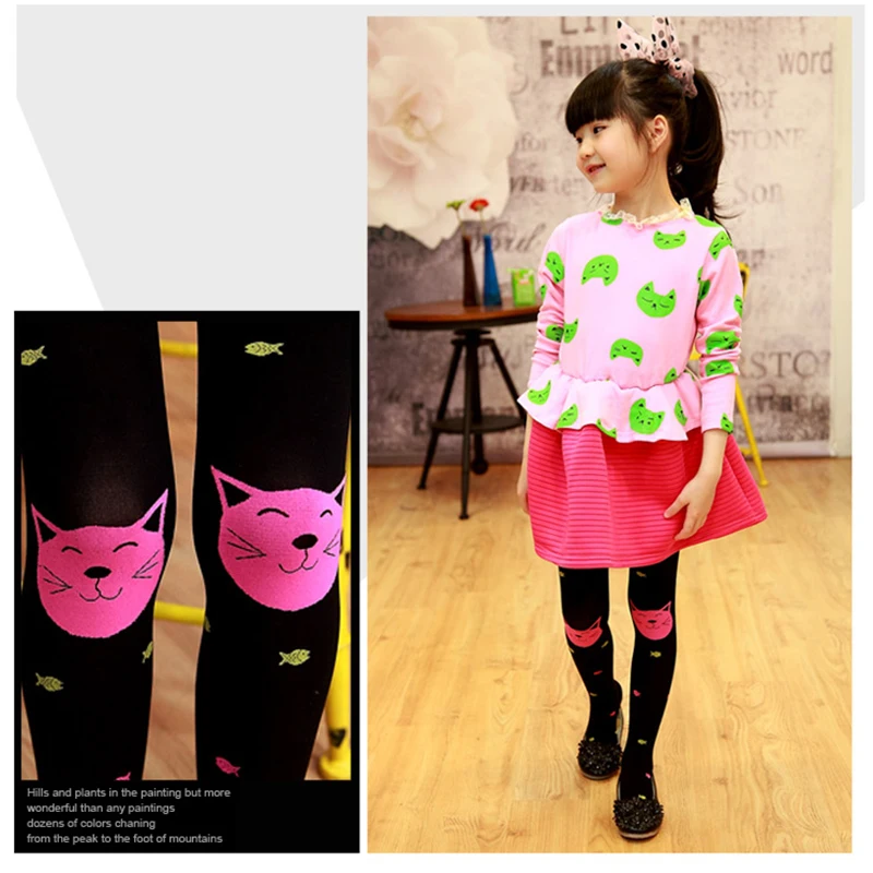 Autumn New High Quality Children Girls Tights Velvet Candy Colors Cute Cat Fish Stocking Baby Kids Pantyhose Long Socks Freeship