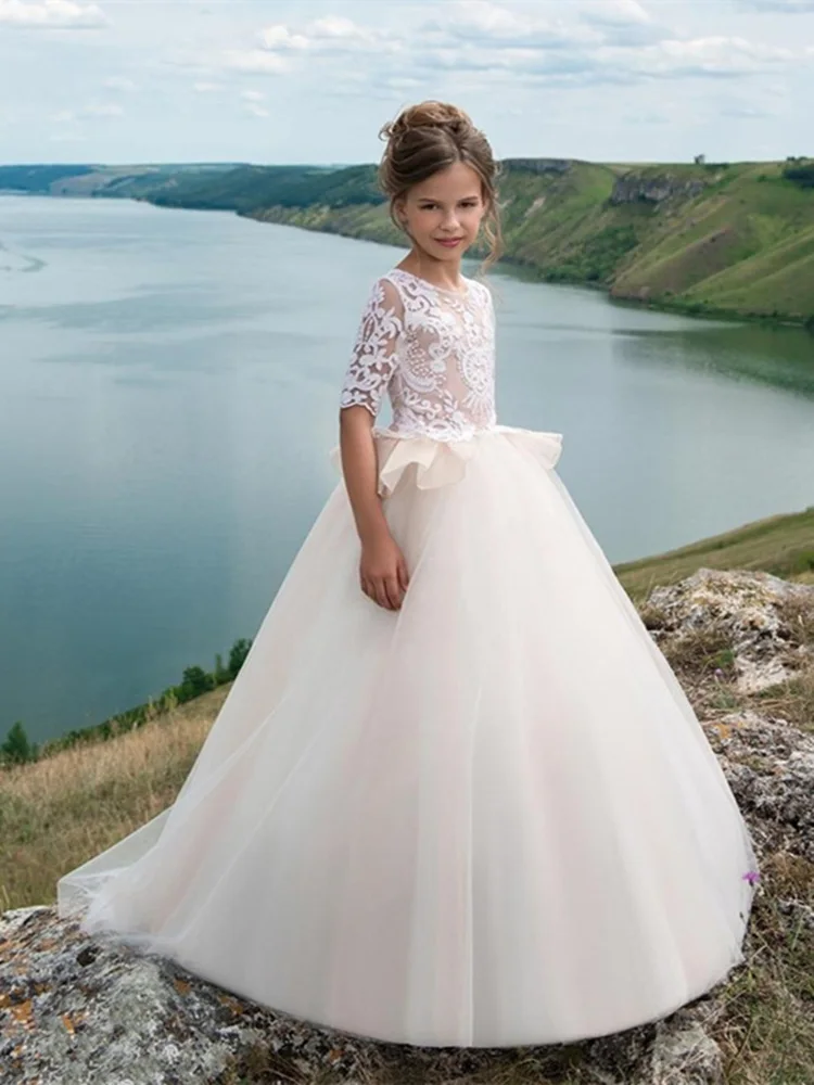 Vestidos de flores escalonados para niña, vestidos de encaje para primera comunión, vestidos de fiesta de boda para niño pequeño, vestidos de princesa para cumpleaños y ocasiones especiales