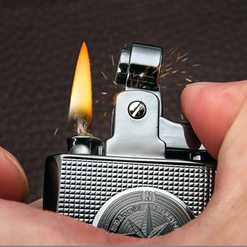 Vintage Meta Kerosene Oil Lighters Gasoline Flint Press Ignition Brass Core Cigarette Lighter Gadget gasoline Fire gift