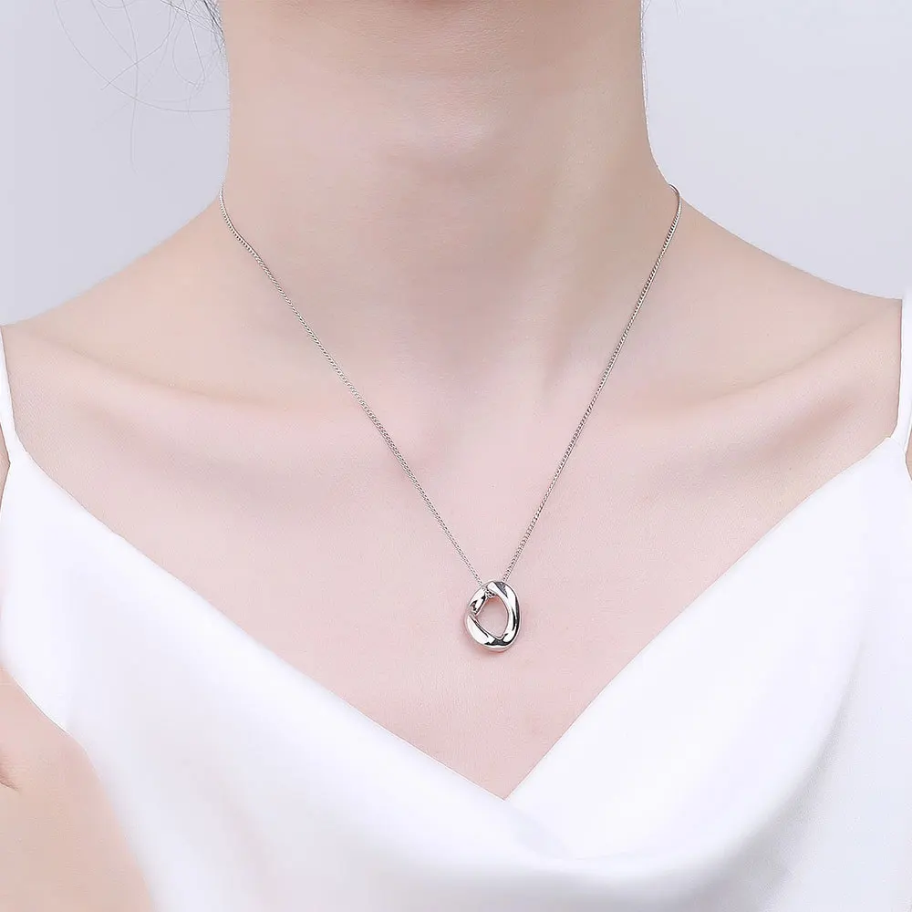 LIVVY Silver Color Simple Irregular Twist Hollow Out Oval Pendant Necklace Women\'s Fashion New Jewelry High Quality