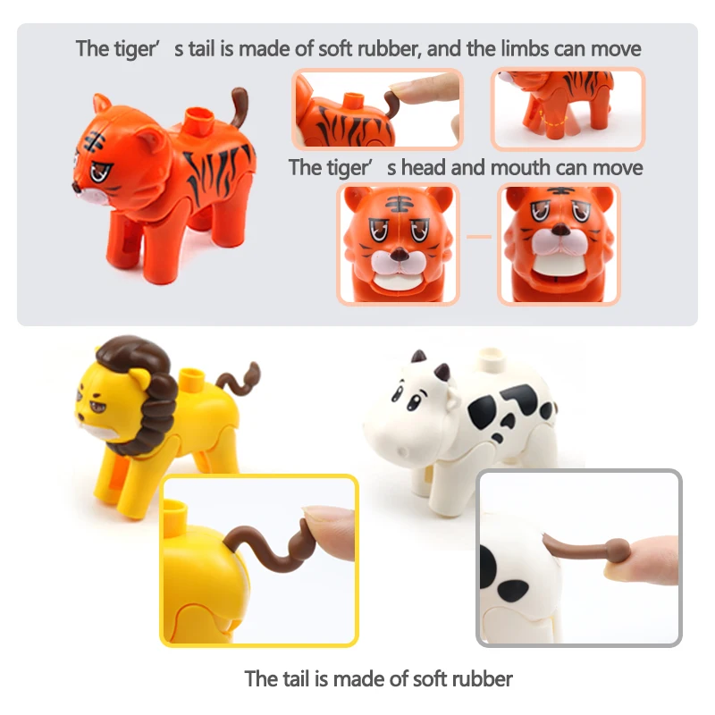 New Large Particle Animals Building Blocks DIY Elephant Panda Lion Happy Zoo Series Construction Bricks Cute Kids Toys Xmas Gift