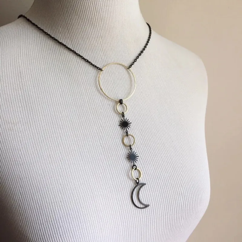 Gothic Moon Necklace Moon Phase Dainty Necklace Crescent Witchy Goth Pendant Charm Jewelry Women Gift Fashion Statement New
