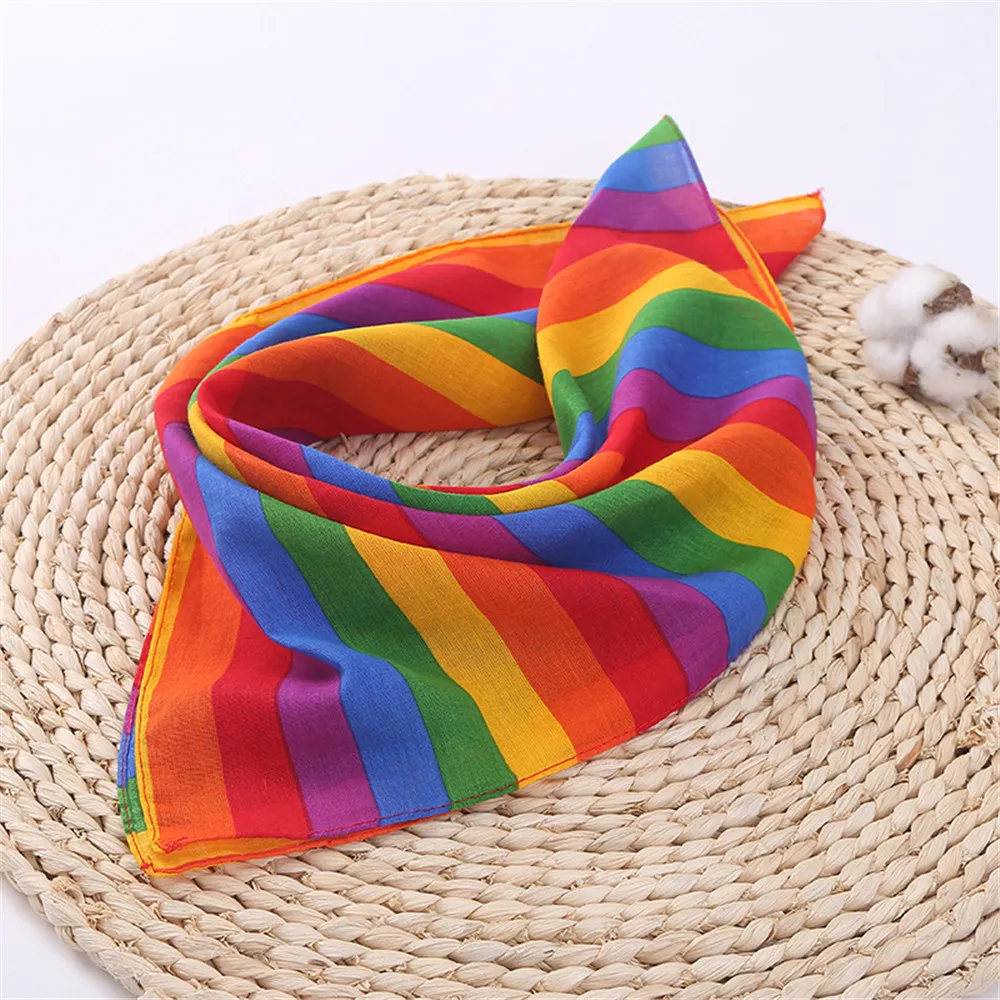 55x55cm Festival Rainbow Colorful Seven Stripes Unisex Cotton Pocket Square Scarf Headband Bandana Gay Parade Wristband Neck Tie