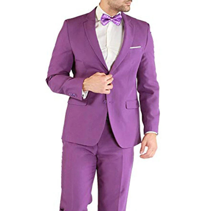 Ternos masculinos roxo claro dupla breasted 2 peças (jaqueta + calça) colarinho repicado slim fit para casamento jantar festa ternos