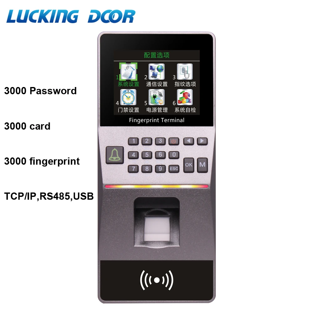 

Biometric Fingerprint Access Control Time Attendance 125Khz RFID Keypad Card Reader Password Free Software TCP/IP USB