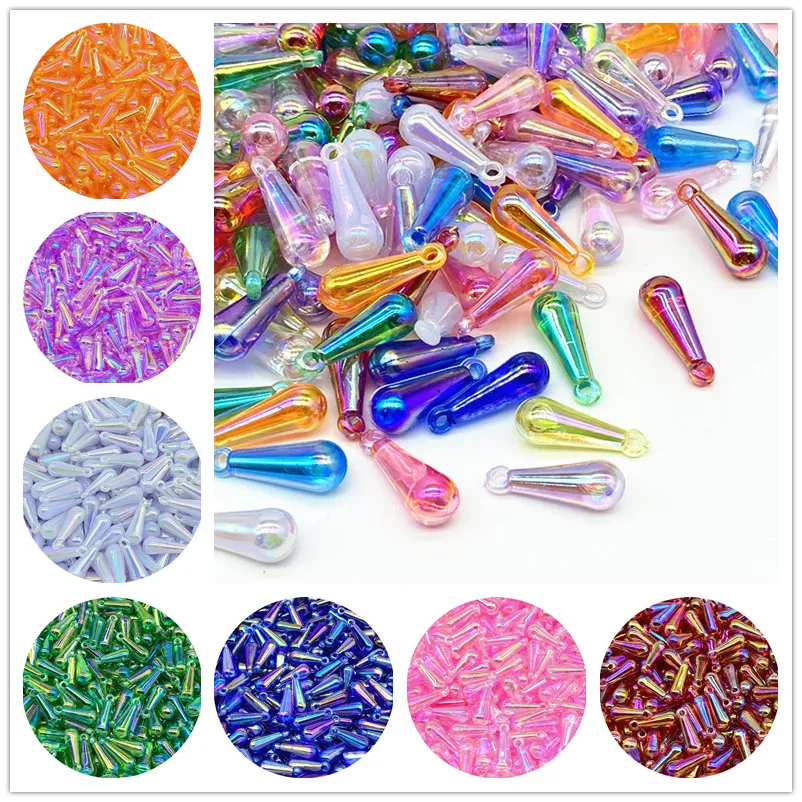 30pcs/lot 8x22mm AB Color Drop Shape Acrylic Bead Loose Spacer Beads for Jewelry Making DIY Bracelet #ZZ04