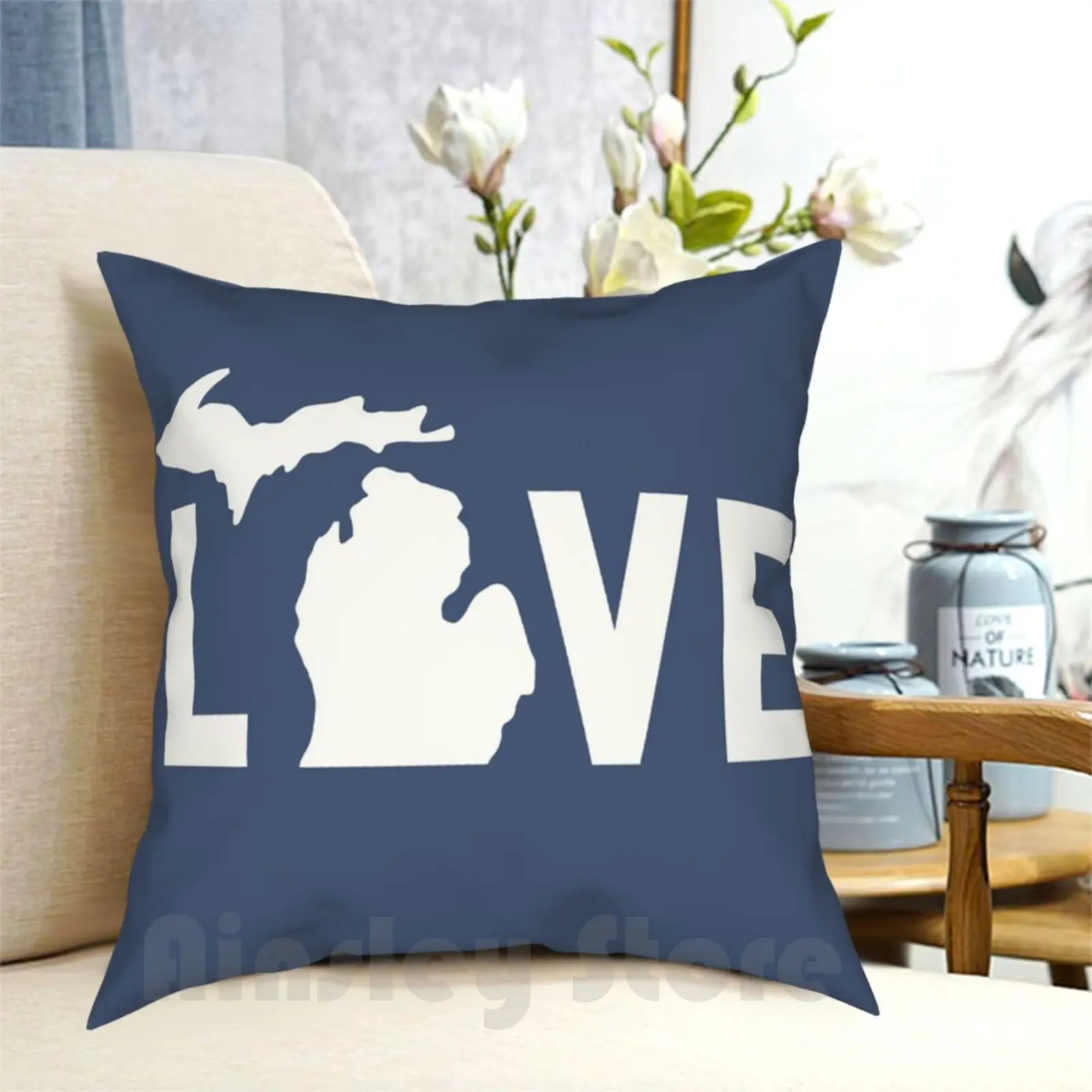 Love-All White Pillow Case Printed Home Soft Throw Pillow Great Lakes Mi Wisconsin Illinois Wi Il Eerie Superior Huron