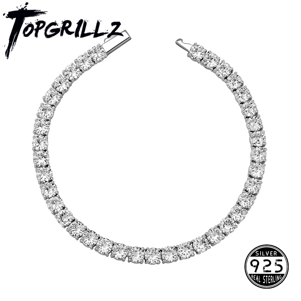 

TOPGRILLZ New 3-6MM Tennis Chain with Spring Clasp Men's Hip hop Jewelry 925 Sterling Silver Bling Iced Out CZ Bracelet For Gift