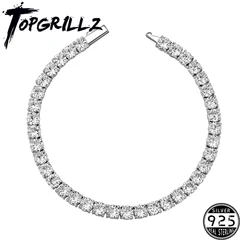 TOPGRILLZ New 3-6MM Tennis Chain with Spring Clasp Men's Hip hop Jewelry 925 Sterling Silver Bling Iced Out CZ Bracelet For Gift