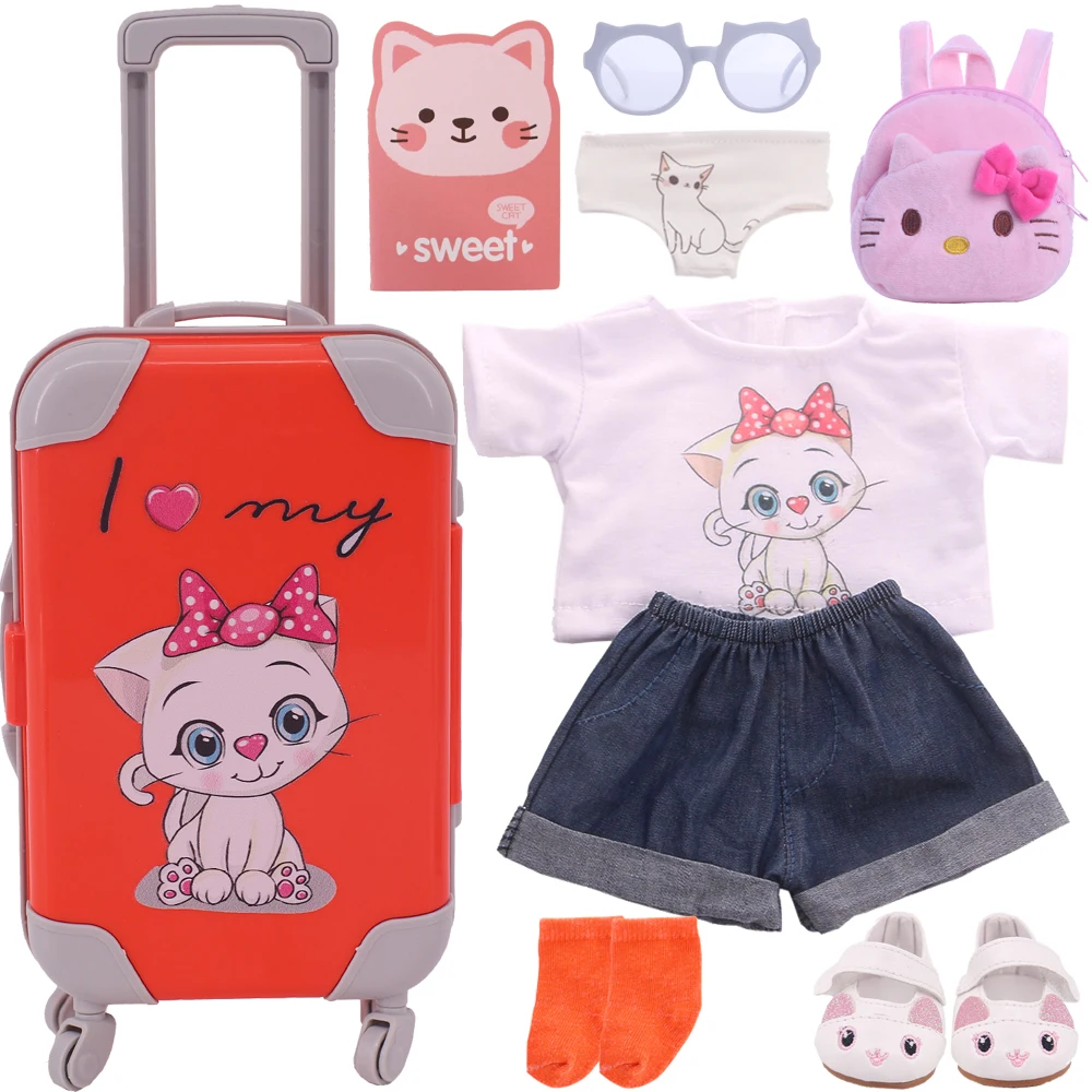 Cute Cat Series T-Shirt,Suitcase,Bakpack,Shoes,Underwear,For 18Inch American Doll,43Cm Nicole Baby,Girl Doll Clothes,Gifts