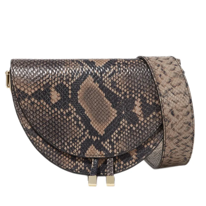 Fashion Snake pattern women shoulder bags clothing half circle coverd pu leather Ladies Messenger Bags trendy Saddle Bag handbag