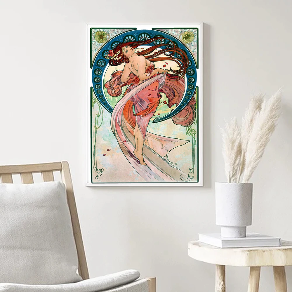 Retro Alphonse Mucha 1898 Art Nouveau Poster Print Abstract Girl Dance Canvas Painting Nordic Wall Pictures for Bedroom Decor