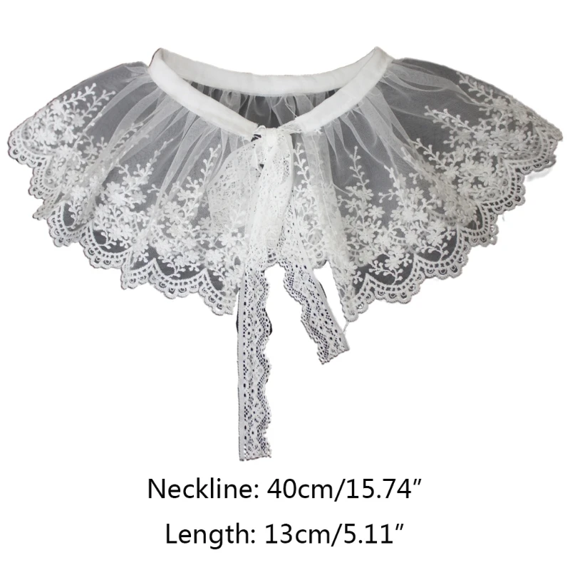 Women Shawl, Pleated Mesh Tulle Fake Collar Shawl Necklace Embroidery Floral Half Shirt Cape Poncho Cape with Pockets