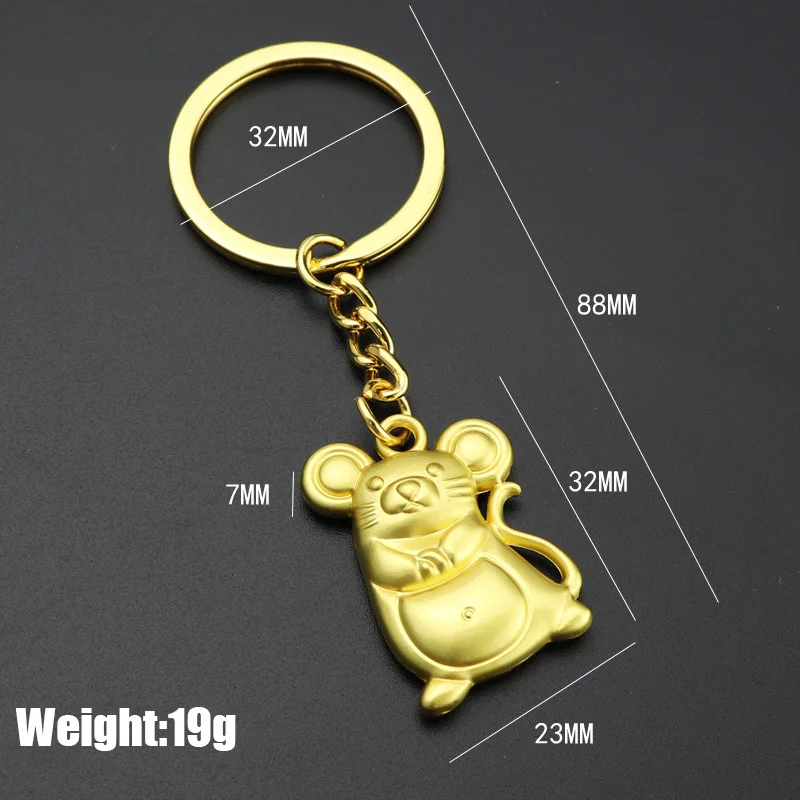 Cute Metal Gilded Zodiac Mouse Key Chains Designer Cool Couple Purse Charm Keyring Pendant Car Accessories Valentines Day Gift