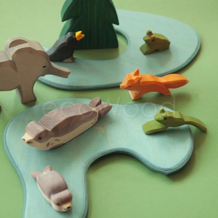 Conjunto de blocos de construção de floresta e animais marinhos, jogo aberto, montessori, educacional, brinquedos de madeira para o bebê, 16pcs