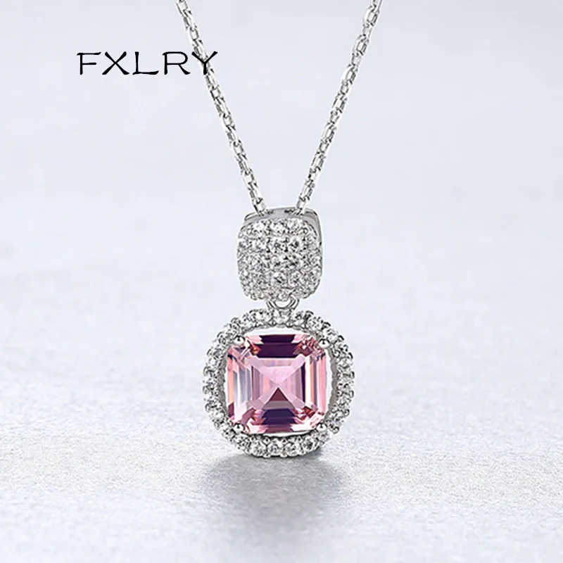 FXLRY New Fashion Silver color Inlaid with Morgan Stone Caibao Pendant Clavicle Chain Necklace for women Jewelry