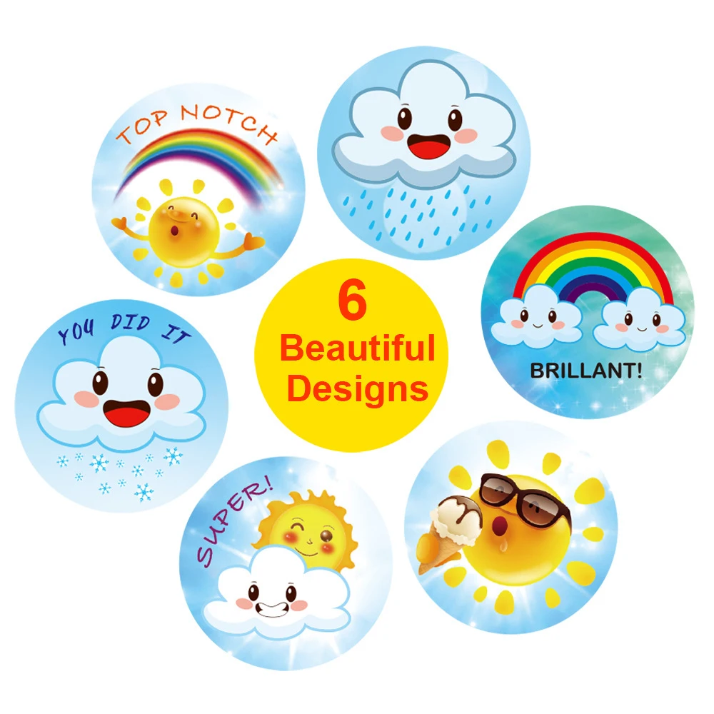 50-500pcs Cute Sun Rainbow Clouds snowflake Stickers Children\'s Weather Sealing Labels for Handmade Gift Decor 1inch