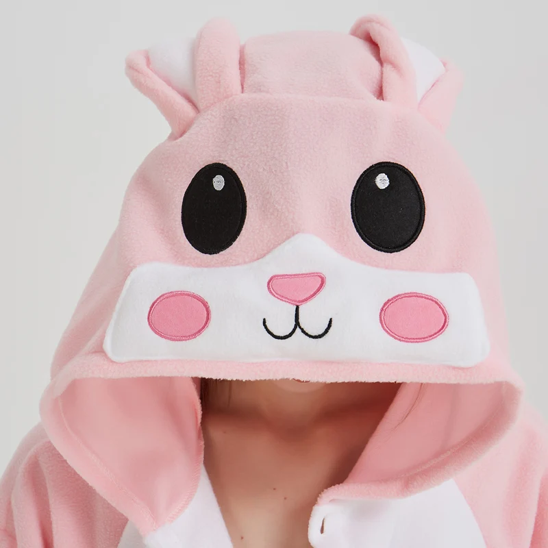 Animal Pajamas Rabbit Onesie For Adults Women Overalls Fleece Pink Bunny Sleepwear Cosplay Costume Jumpsuit One-piece Kigurumi