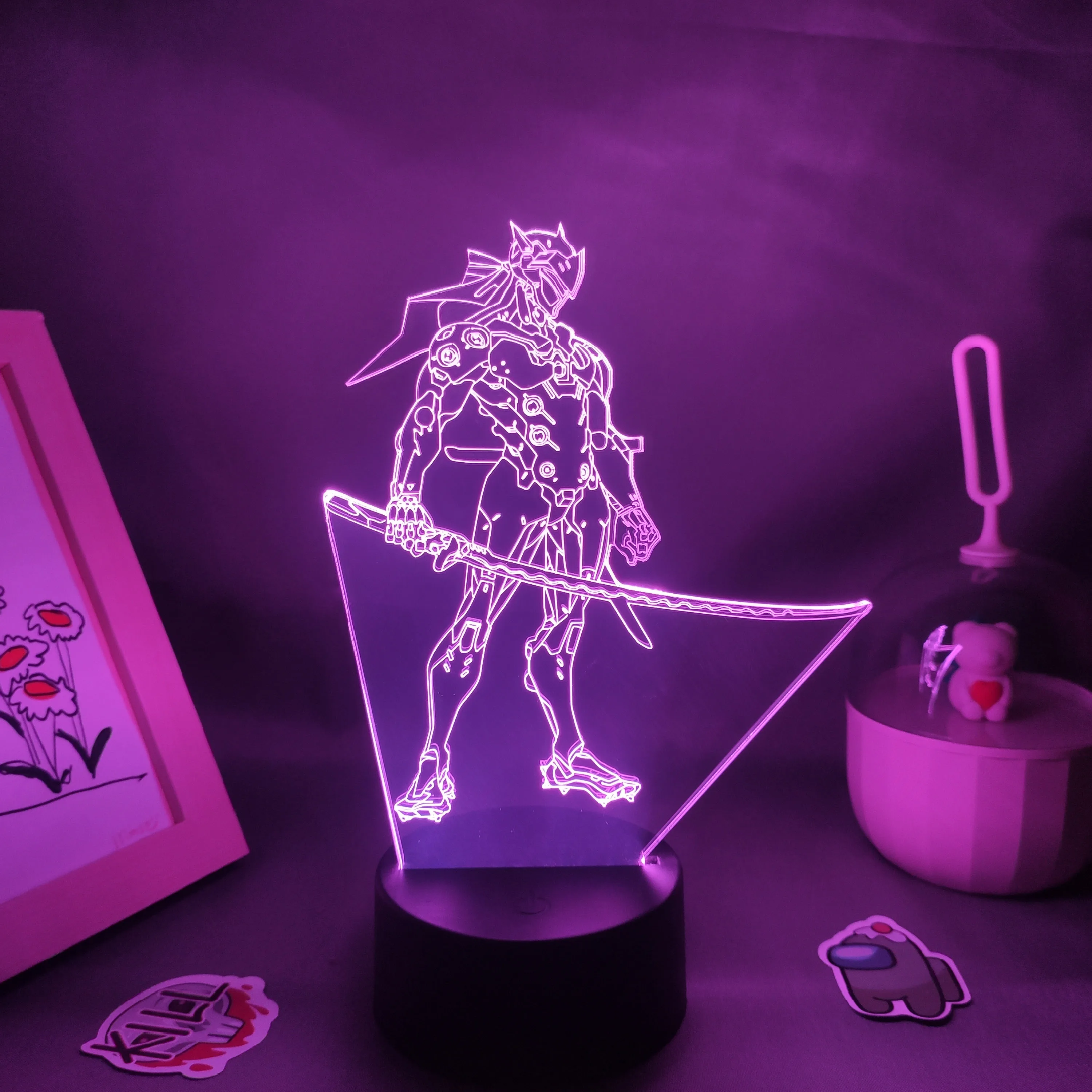 OW Game Figure Night Lights, Shimada Genji, 3D Neon Lâmpadas LED, presente de aniversário, Friends Room Table, decoração colorida, Overwatches, RGB