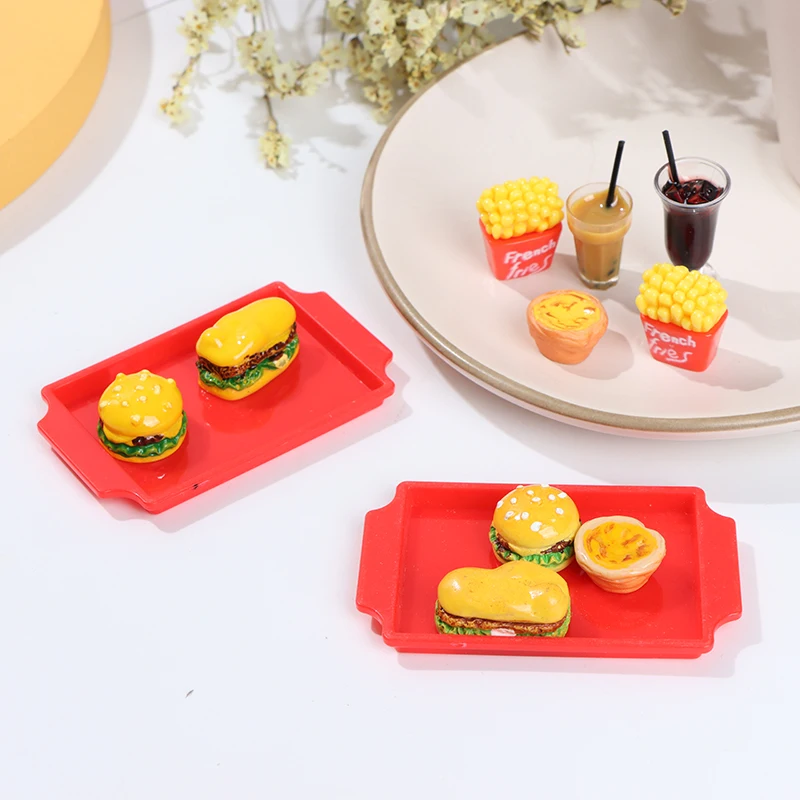 1 Set Mini Hamburger Khoai Tây Chiên Pháp Thu Nhỏ Nhà Búp Bê Nhanh Thực Phẩm Cho Nhà Búp Bê Nhà Bếp Cà Phê Phụ Kiện Đồ Chơi