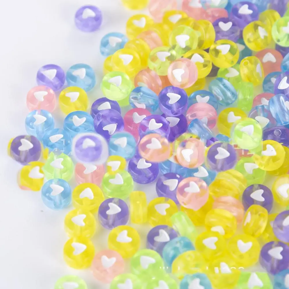 

New Acrylic Coin Round Shape Heart Beads 4*7mm 3600pcs Colorful Plastic DIY Jewelry Beading Material Bracelet Spacer ornaments